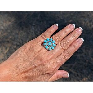 Navajo Turquoise Cluster Ring - Signed Jason Benally Sz 8US